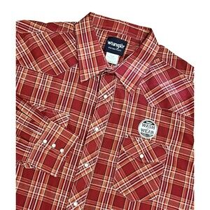 WRANGLER Western Red Plaid Pearl Snap Button Long Sleeve Shirt 19x36 Tall NWT